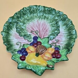 Fitz and Floyd 1995 Fruit & Cabbage Leaf Ceramic Serving Plate Decorative 9.5in